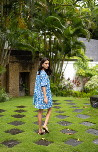 Fleur Smock Dress- Blue/Stone