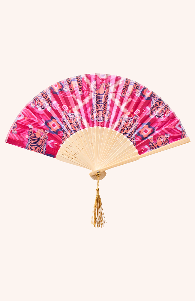 Satin Fan – Ikat Tigers/Fuschia