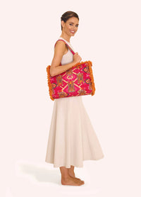 Fringed Box Tote - Ikat Tigers, Fuchsia