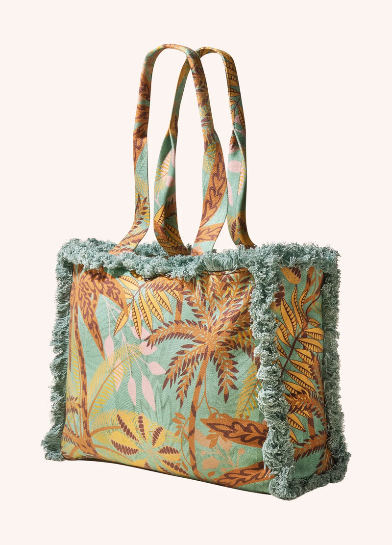 Fringed Box Tote - Patterned Palms