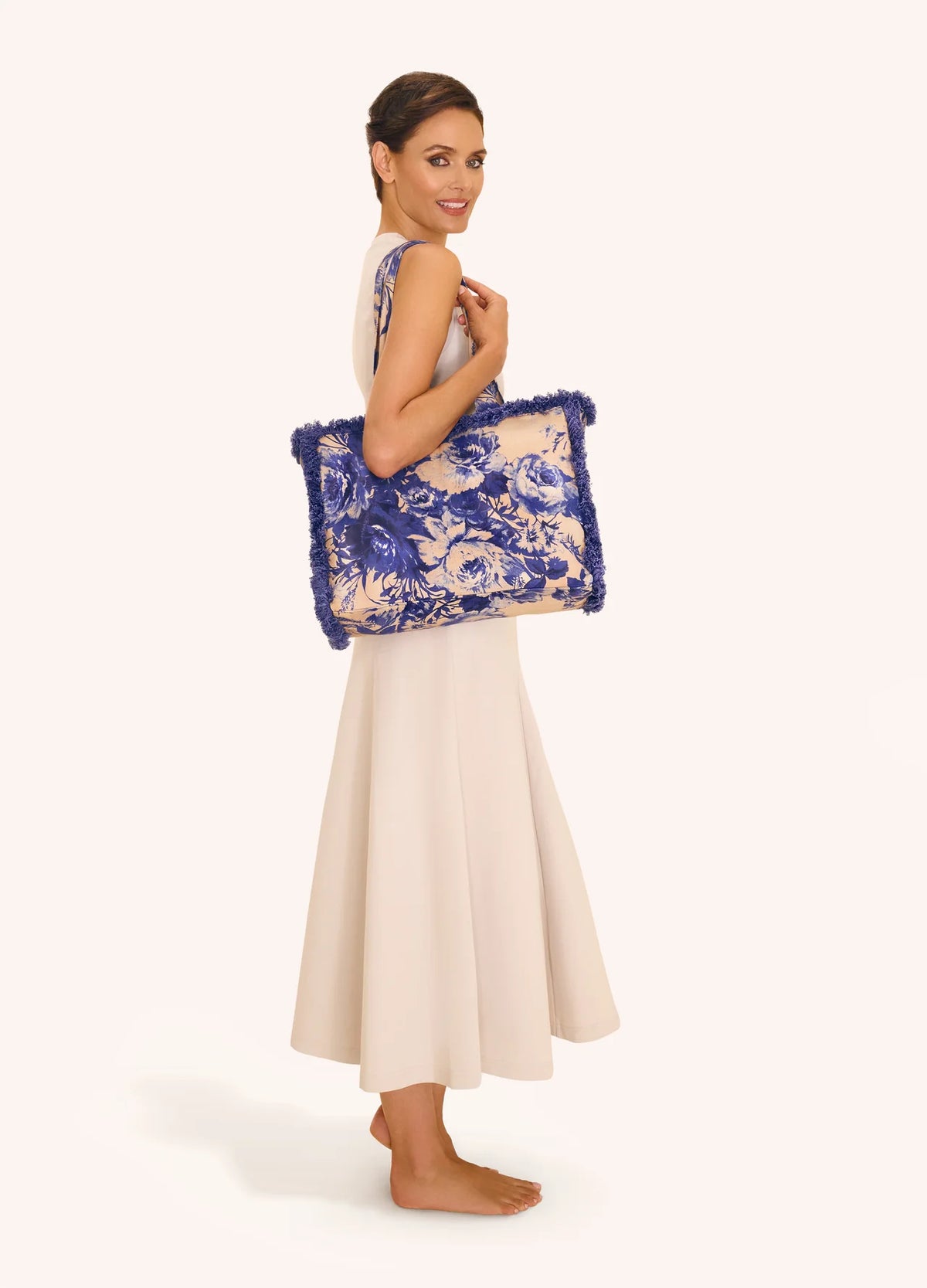 Fringed Box Tote - China Blue Blooms