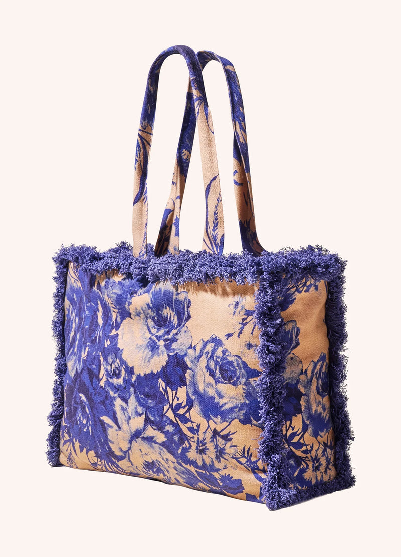 Fringed Box Tote - China Blue Blooms
