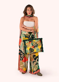 Fringed Box Tote - Exotic Leaves