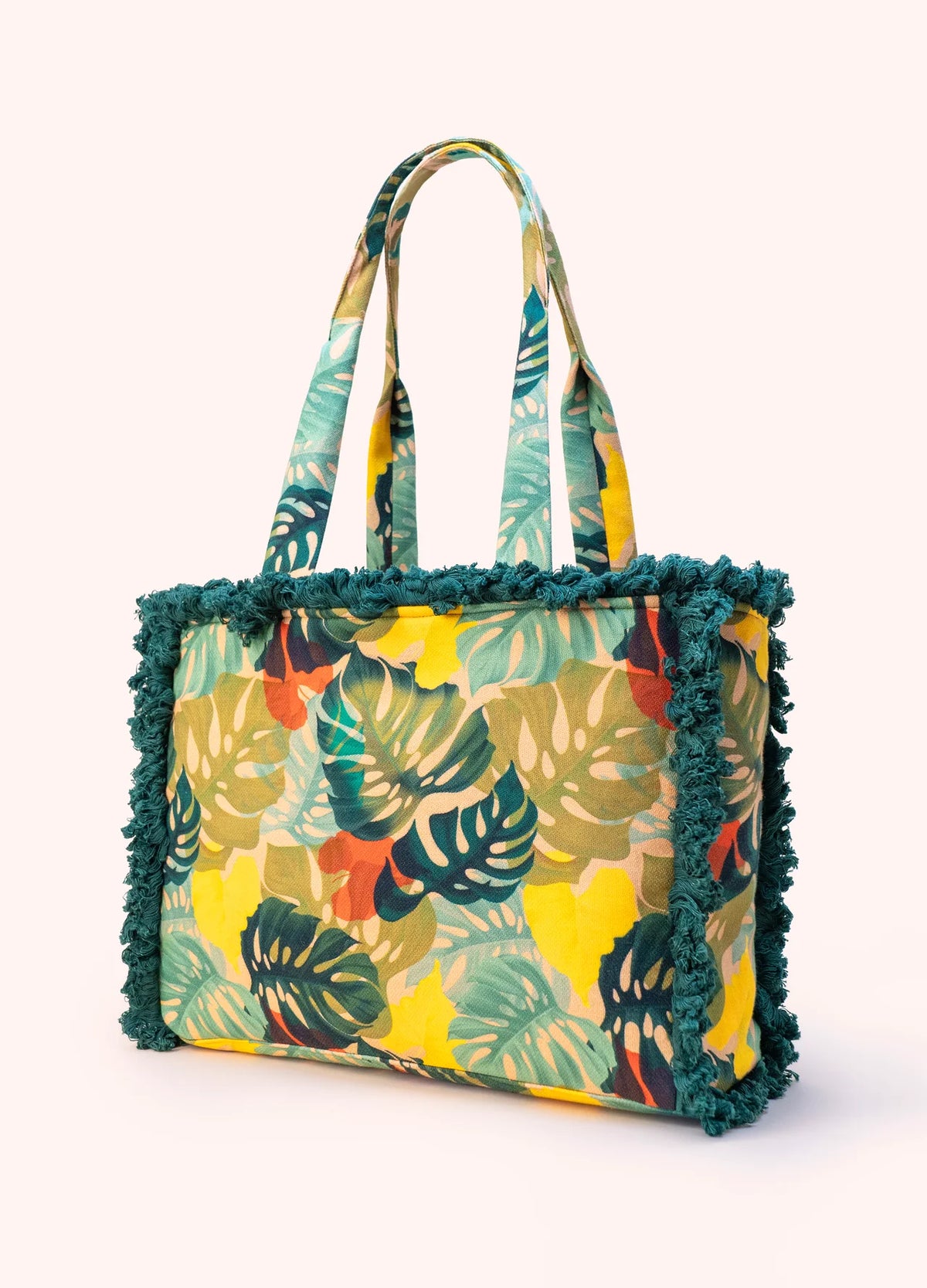 Fringed Box Tote - Exotic Leaves