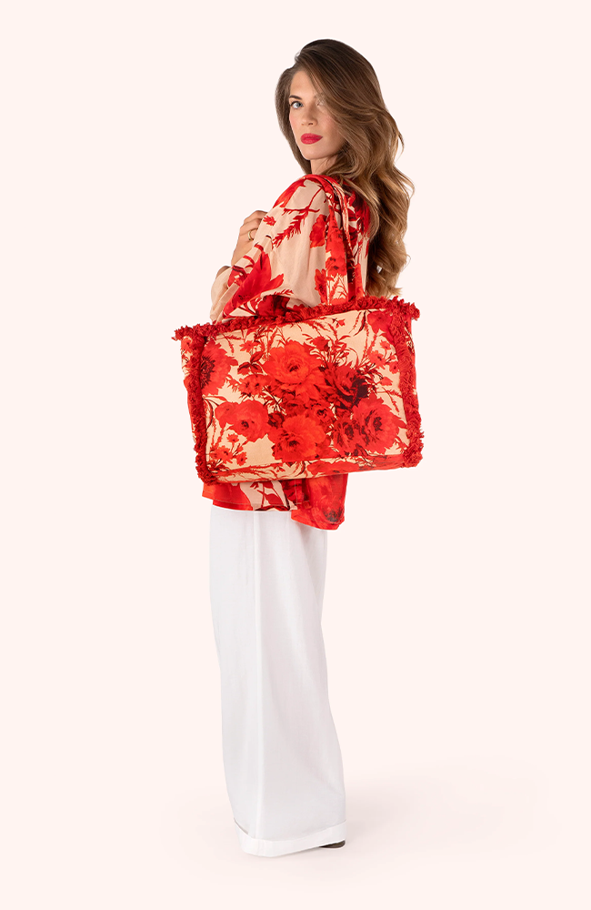 Fringed Box Cotton Tote - Rouge Blooms