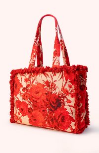 Fringed Box Cotton Tote - Rouge Blooms