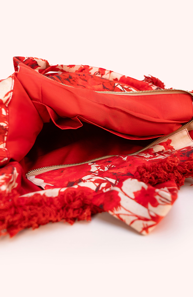 Fringed Box Cotton Tote - Rouge Blooms