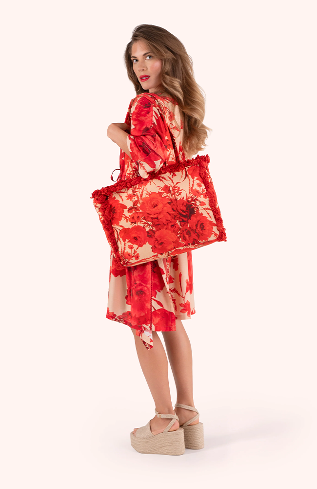Fringed Box Cotton Tote - Rouge Blooms
