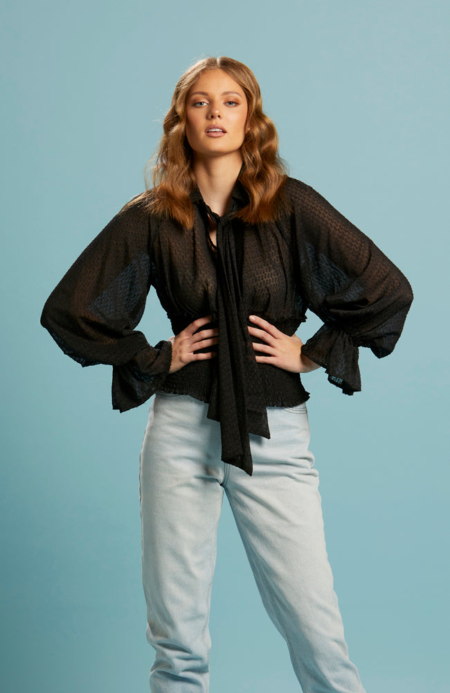 Be Loved Shirred Bodice Top - Black