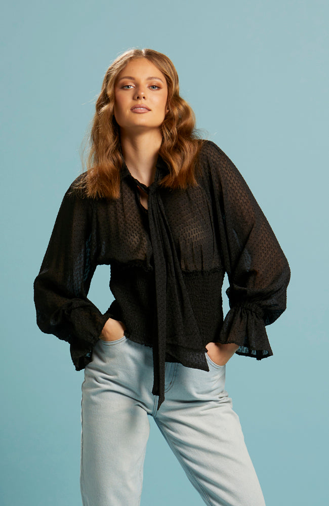 Be Loved Shirred Bodice Top - Black