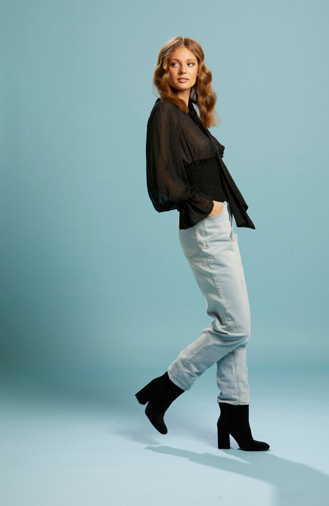 Be Loved Shirred Bodice Top - Black