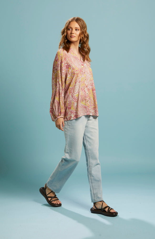 First Move Pleated Sleeve Blouse - Golden Paisley