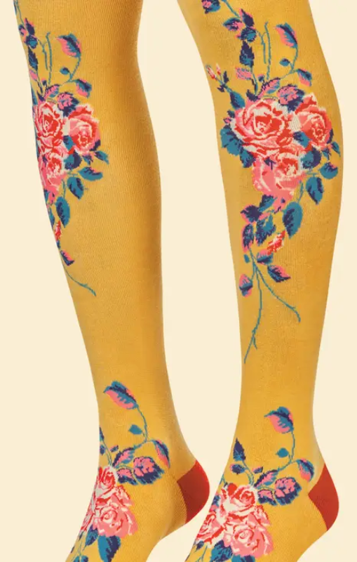 Floral Vines Long Socks - Mustard