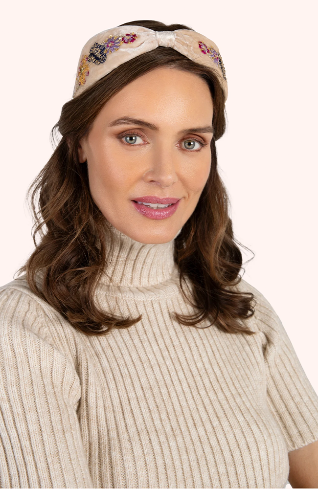 Velvet Headband - Cream Posy