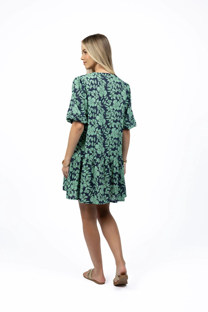 Fleur Smock Dress- Mint/Navy