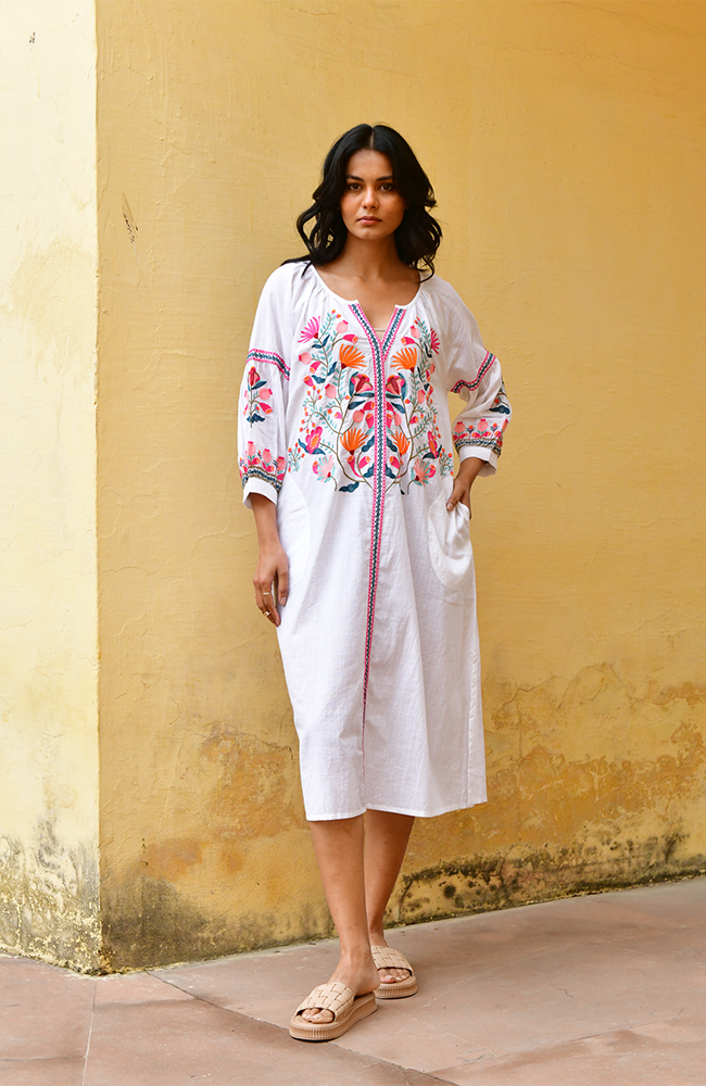 Hummingbird Embroidered Kaftan - Multi