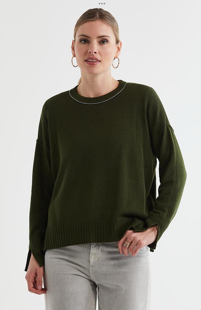 Basic Crew Neck Jumper - Olive