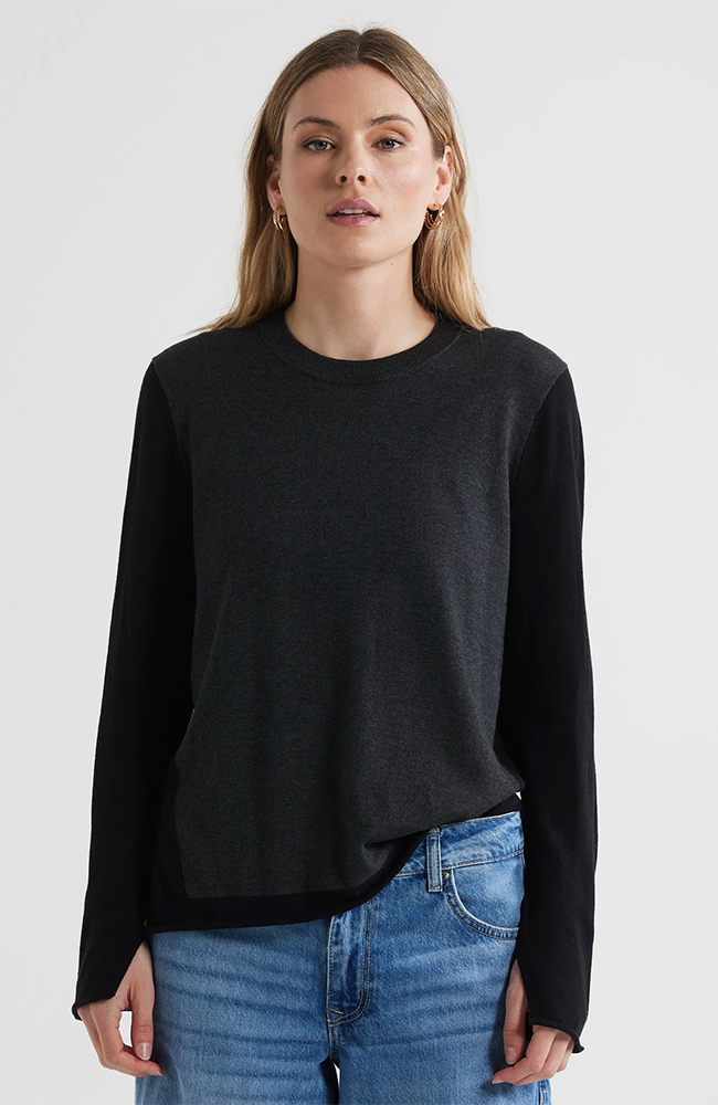 Intarsia Crew Neck Jumper - Charcoal