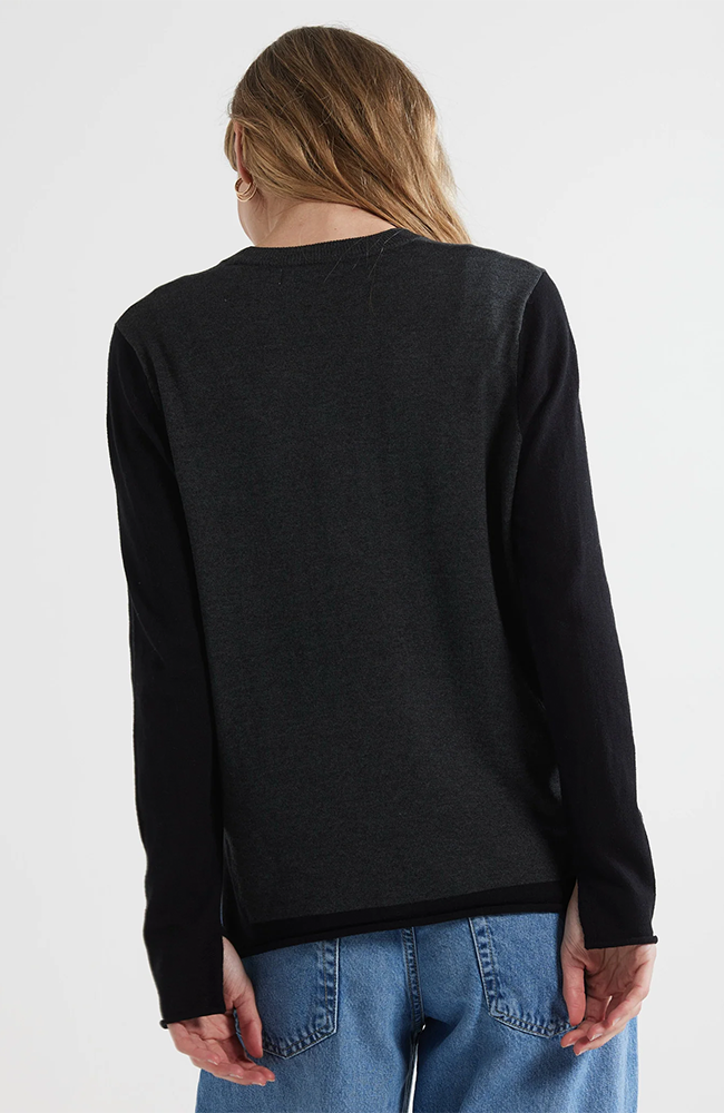 Intarsia Crew Neck Jumper - Charcoal