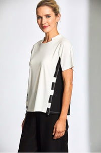 Zip Trim Top - Ecru/Black