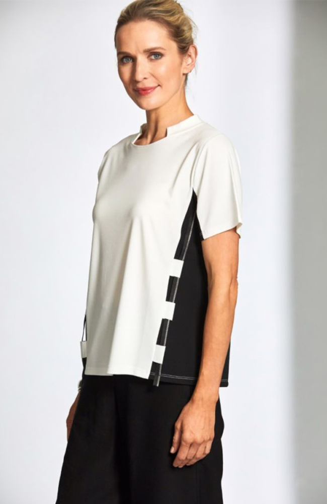 Zip Trim Top - Ecru/Black