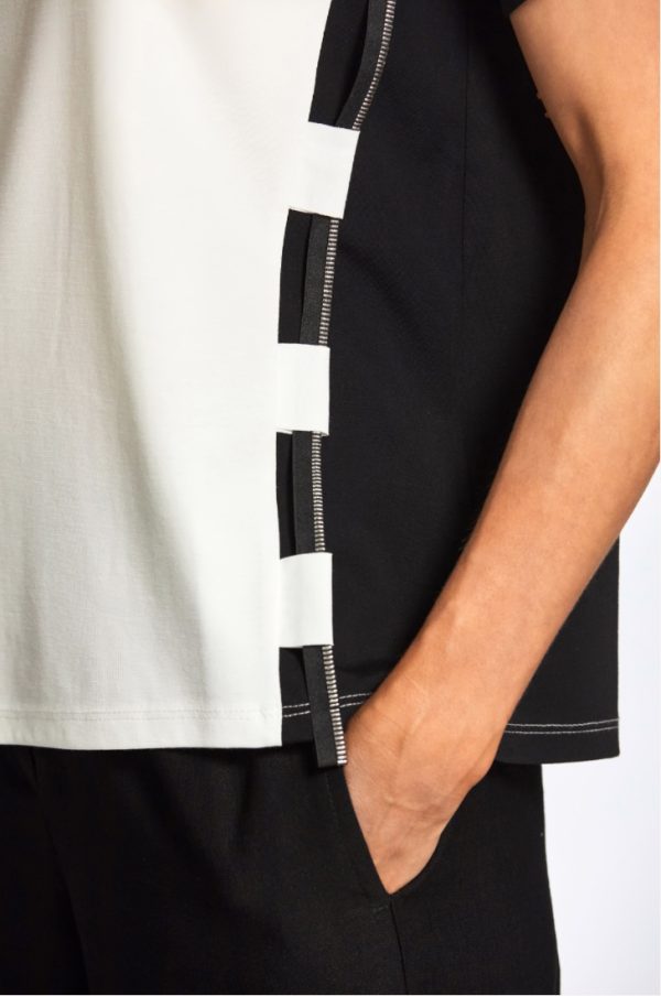 Zip Trim Top - Ecru/Black