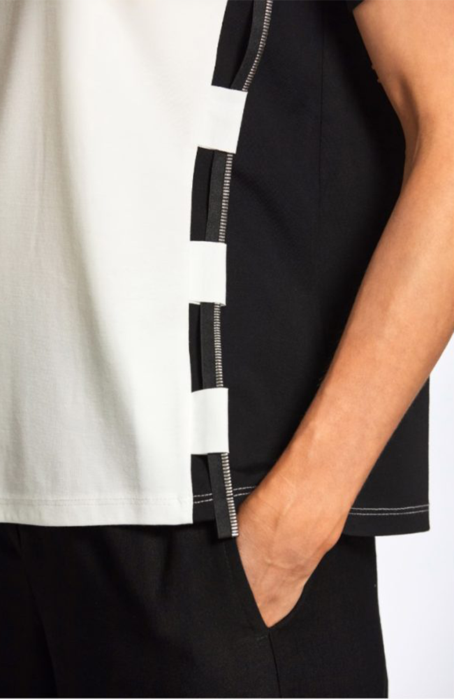 Zip Trim Top - Ecru/Black