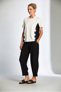 Zip Trim Top - Ecru/Black