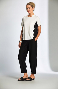 Zip Trim Top - Ecru/Black