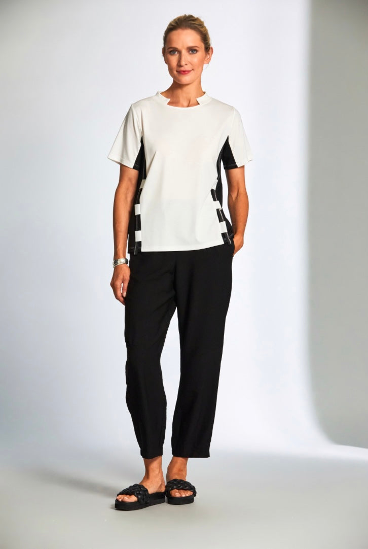 Zip Trim Top - Ecru/Black