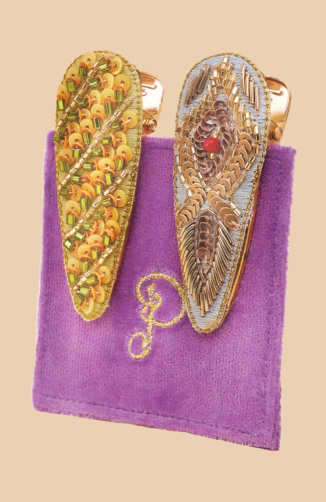 Jewelled Hair Clips - Feather & Stripe