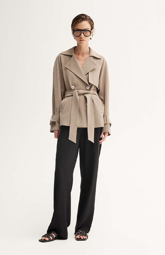 Selena Cropped Trench Coat - Taupe