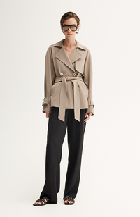 Selena Cropped Trench Coat - Taupe