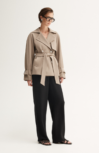 Selena Cropped Trench Coat - Taupe