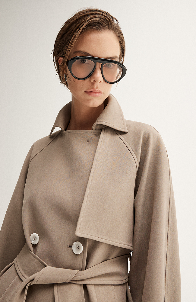 Selena Cropped Trench Coat - Taupe