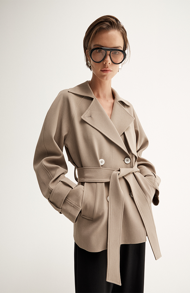 Selena Cropped Trench Coat - Taupe