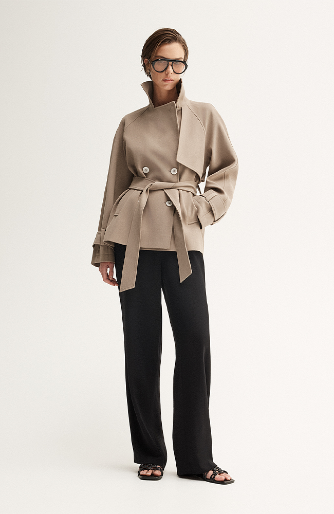 Selena Cropped Trench Coat - Taupe