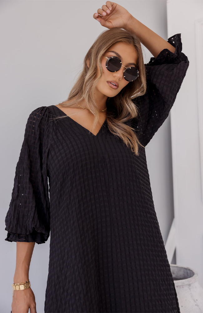 Madero Dress - Chequer Black