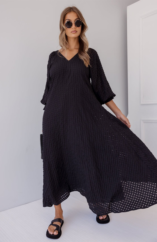 Madero Dress - Chequer Black