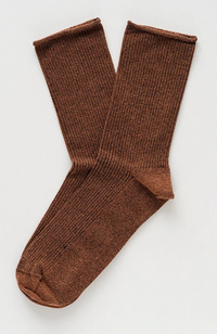 Glitter Lurex Socks - Camel Brown