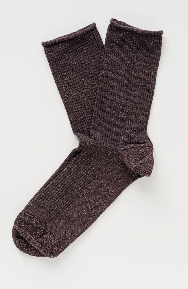 Glitter Lurex Socks - Chocolate Dark Brown