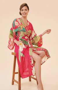 Kimono Gown - Delicate Tropical, Dark Rose