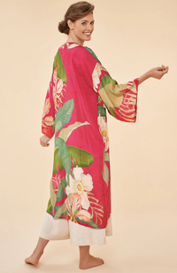 Kimono Gown - Delicate Tropical, Dark Rose