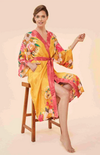Kimono Gown - Impressionist Floral, Mustard