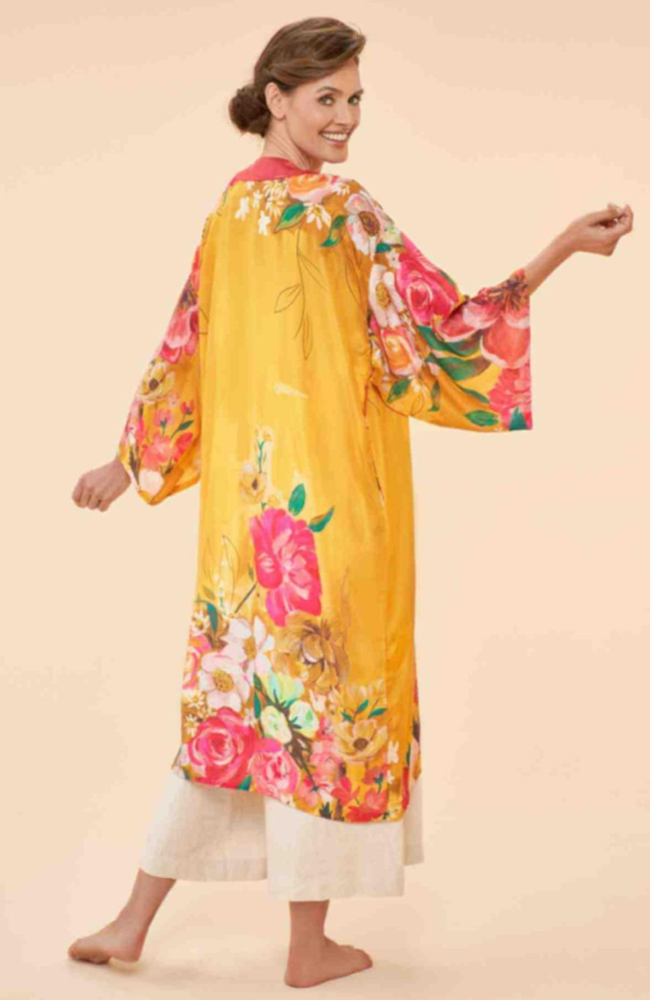 Kimono Gown - Impressionist Floral, Mustard