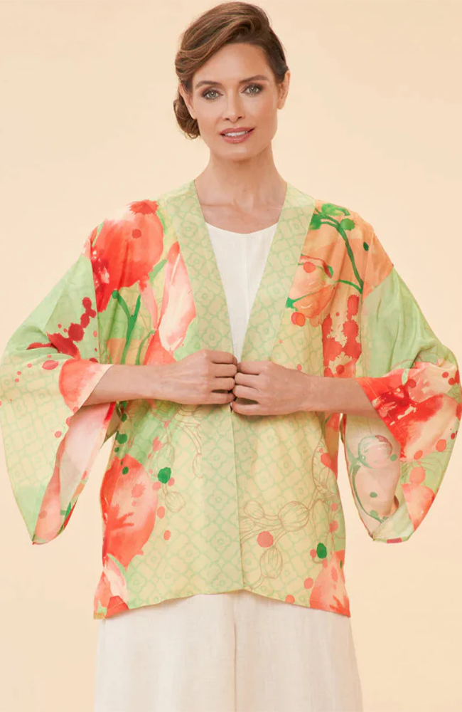 Kimono Jacket - Watercolour Orchids, Green