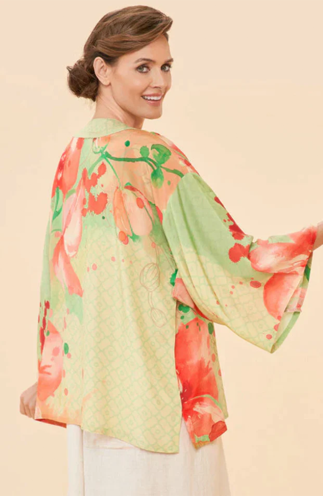 Kimono Jacket - Watercolour Orchids, Green