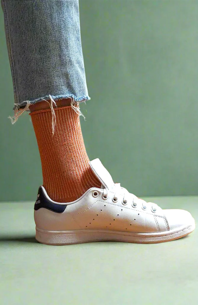 Glitter Lurex Socks - Terracotta