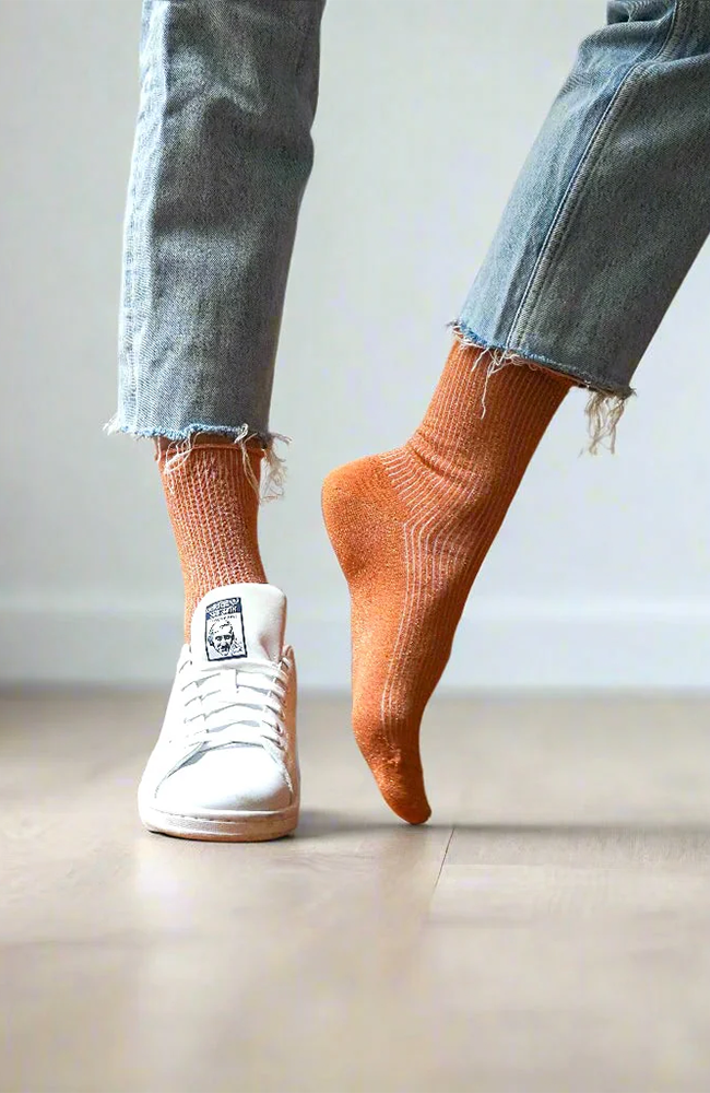 Glitter Lurex Socks - Terracotta