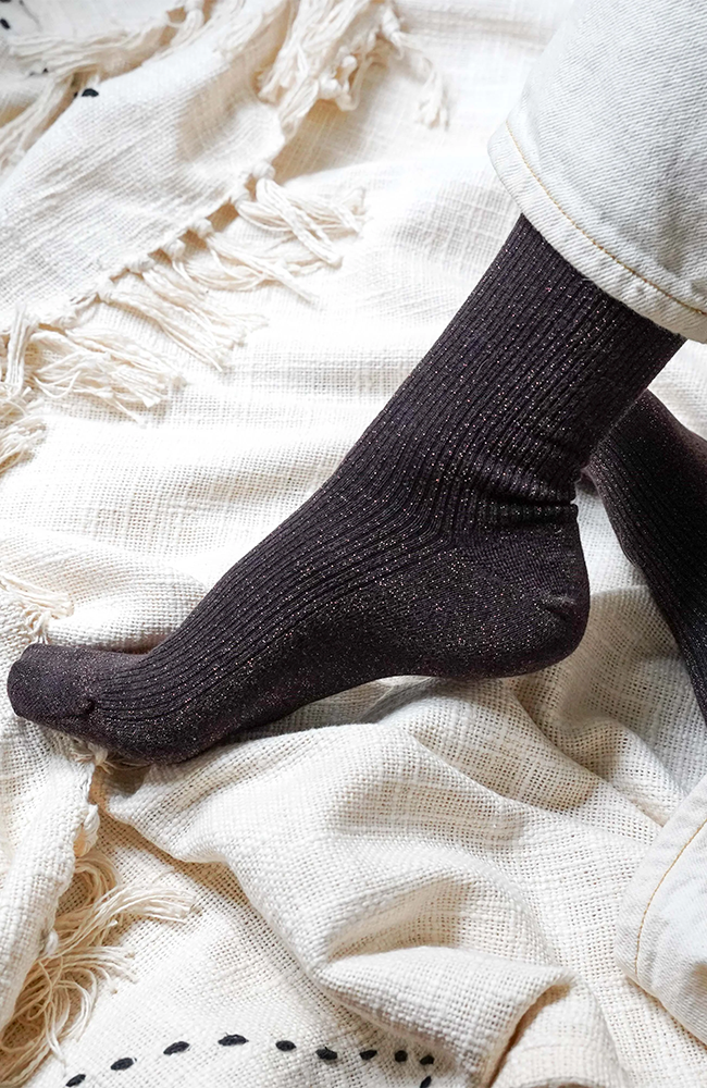 Glitter Lurex Socks - Chocolate Dark Brown